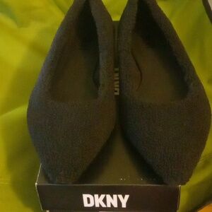 DKNY  women teddy black faux fur ballet flat shoe